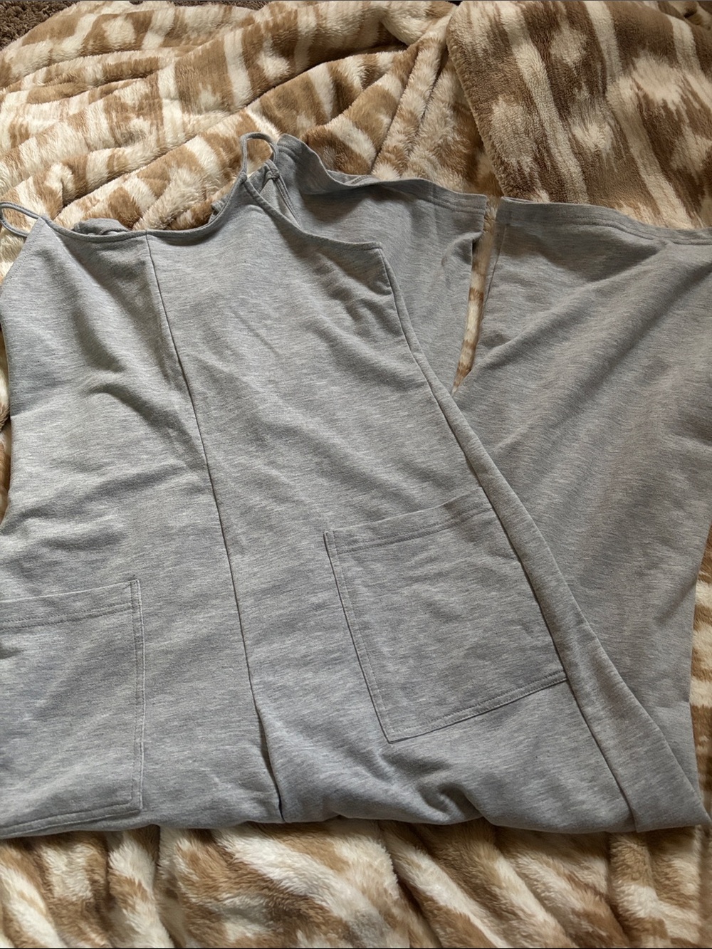 Light Gray Jumpsuit with Front Pockets